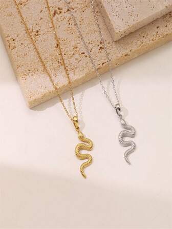 1 pièce Collier en acier inoxydable avec pendentif métallique 3D de style vintage de serpent, convient aux femmes