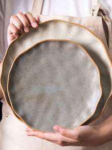 1個顏色純正的波浪狀陶瓷盤,具有古老的芝麻圖案釉,日本手工粗製陶瓷盤,適用於家庭早餐盤,甜點盤,商業餐具 - 淺藍色 - 查看 3