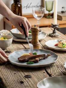 1個顏色純正的波浪狀陶瓷盤,具有古老的芝麻圖案釉,日本手工粗製陶瓷盤,適用於家庭早餐盤,甜點盤,商業餐具 - 淺藍色 - 查看 5