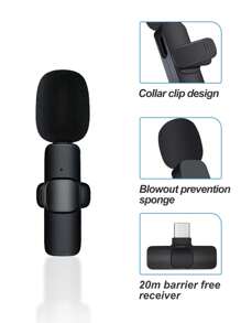 Type-C K6 Wireless Lavalier Microphone, Omnidirectional Lapel Mic For Recording/Broadcasting/Live Streaming With Lavalier Mic One Drag One