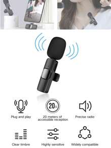 Type-C K6 Wireless Lavalier Microphone, Omnidirectional Lapel Mic For Recording/Broadcasting/Live Streaming With Lavalier Mic One Drag One