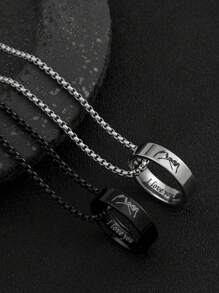 2pcs Fashionable Stainless Steel Couple Hand In Hand Ring & Pendant Necklace Set, Suitable For Daily Wear - Multicolor - View 2