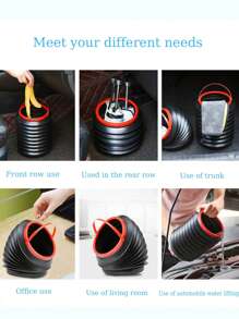 1pc Multifunctional Umbrella Shaped Retractable 4l Foldable Storage Bucket, Portable Car Trash Can, Plastic Material - Black - View 6