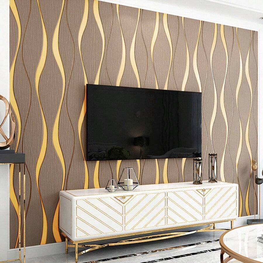 1 Rollo De Papel Tapiz De Onda De Agua 3d, Técnica De Flocado, Perfecto Para La Decoración De Dormitorio Y Sala De Estar - Marrón - Ver 1