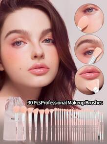 MAANGE 30pcs Professional Makeup Brush Set With Velvet Bag, Makeup Tools With Soft Brush Hair For Easy Carrying,Foundation Brush,Eye Shadow Brush,Blending Brush,Eyebrow Brush,Brush Set For Travel - 粉色 - 查看 5