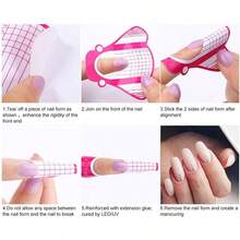 10Pcs Pink Fly Paper Tray Nail Forms Tips Acrylic Gel Extension Sticker Professional Nail Polish Curl Formes Nail Art Guide Form Rose - Pink - View 6