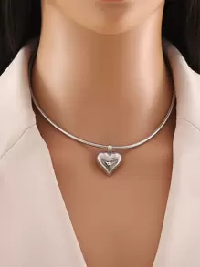 1 件不锈钢心形珠子吊坠欧美时尚感和优雅颈链，个性化 Ins 风格金色心形颈链，适合女士情人节