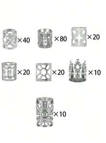 200 piezas Juego de anillos de aluminio para trenzar el cabello, Kit de accesorios para el cabello DIY, Pasadores para el cabello, Pinzas para el cabello, Artículos escolares - Plateado - Ver 7