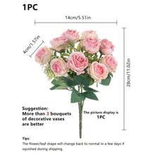 1pc Artificial Rose Bouquet, Valentine's Day Gift, Birthday Party Decor, Wedding Flower Basket, Bridal Bouquet, Home Decor, Restaurant, Bedroom, Windowsill, Vase, Ornament, New Year Decoration, Outdoor Garden, Back To School/Graduation Season - Pink - View 2