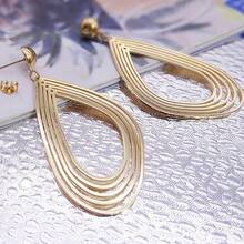 时尚大气不锈钢不对称耳环复古酷炫风格显脸小耳环夸张个性适合日常佩戴聚会派对男女皆宜 - 1對金色耳環 - 查看 7