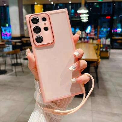 1pc Pink Shockproof Phone Case With Precise Cutouts, Electroplated Edges & Lens Film, Diy Phone Strap Compatible With Apple, Compatible With Samsung, Compatible With Xiaomi, Compatible With Oppo,International Version, Not The Domestic Version