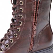 Milocaca New Women'S Lace Up High Top Platform Brown Boots With Thick Sole, Side Zipper, Comfortable Shoes - 棕色 - 查看 10