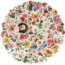 50入組新鮮植物和花卉塗鴉貼紙,復古創意防水貼紙,適用於行李箱、滑板、冰箱、手機殼裝飾 - 彩色 - 查看 2