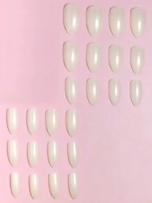 VV MEI JIA ER 24 piezas de uñas postizas largas en forma de almendra con purpurina de color blanco perla, puntas de uñas acrílicas brillantes coloridas de cobertura completa con ribete y 1 hoja de cinta y 1 lima de uñas. Suministros de uñas uñas falsas uña falsa uña acrílica - Blanco - Ver 3