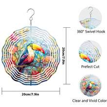 1PC Toucan Wind Spinner 3D Metal Hanging Toucan Bird Wind Spinner Yard Art Bird Garden Decorations Spring Decoration Gradient Color Garden Spinner Gift Crafts Ornaments Kinetic Hanging Wind Catcher For Indoor Outdoor Window Decor - Toucan 1 - View 2