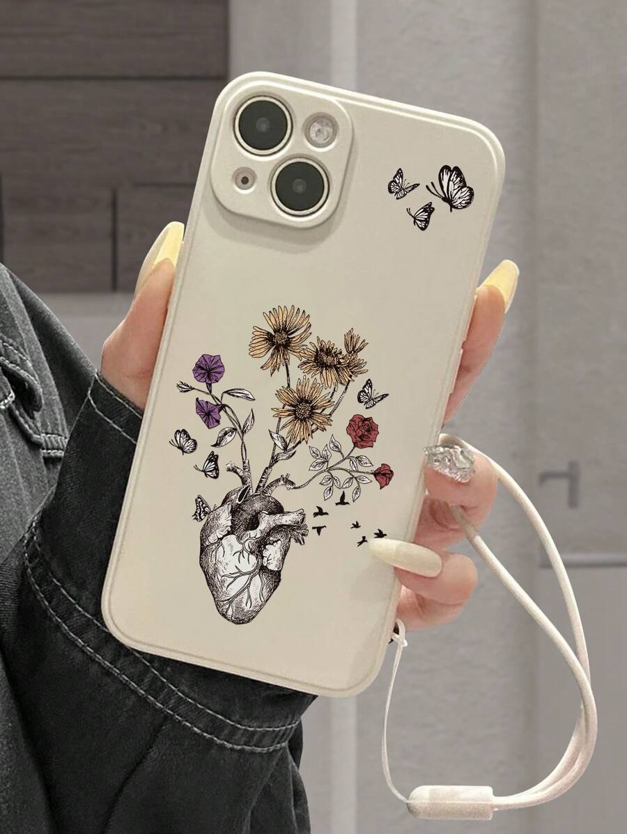 Funda de teléfono con pintura en forma de corazón y cuerda extra, anti-caída y cubierta protectora gruesa, compatible con iPhone, , y otros modelos - Multicolor - Ver 1