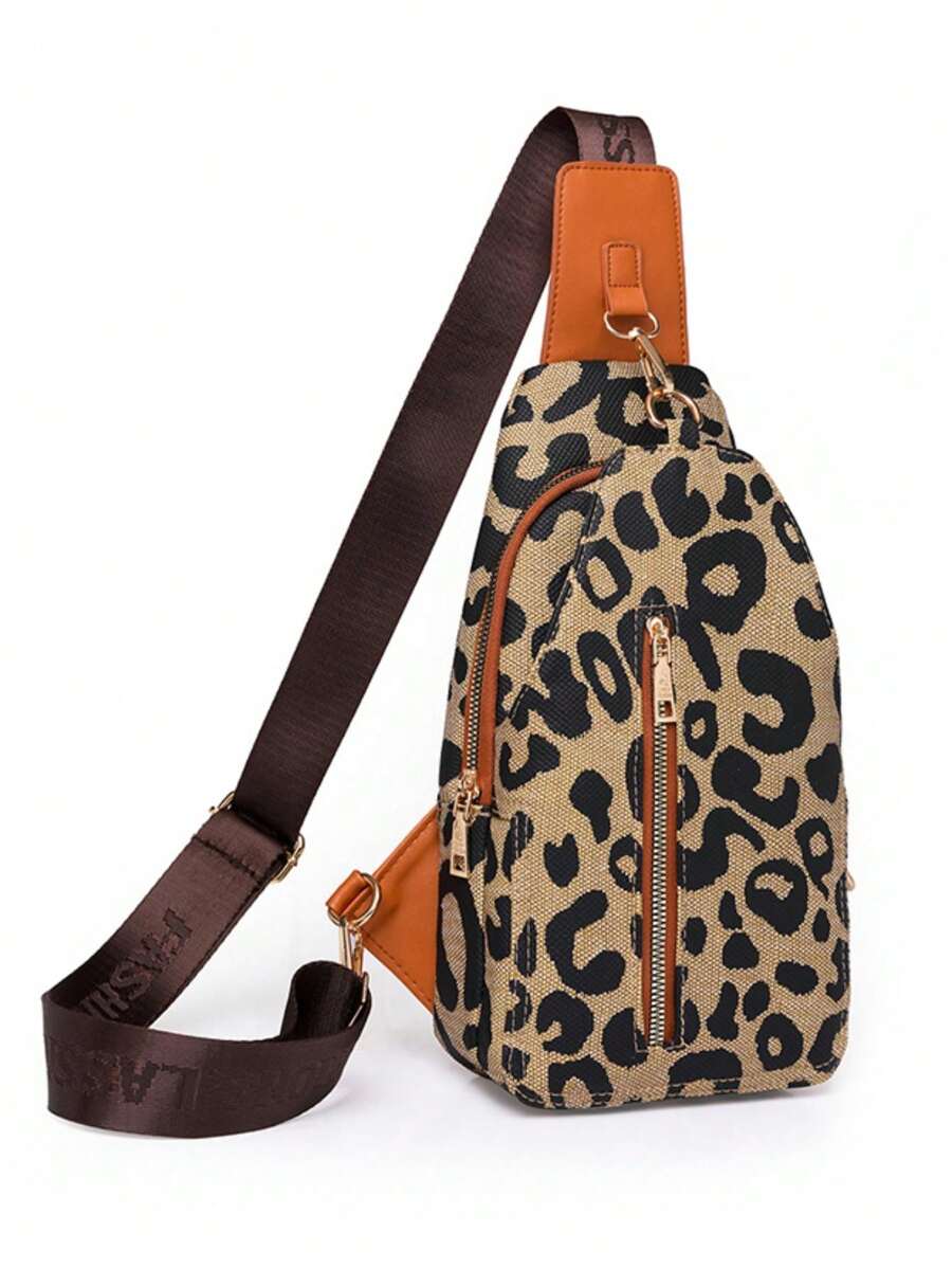 Pu皮革男女通用小肩袋/胸袋/斜挎包/背包,適用於徒步旅行、騎自行車和旅遊,豹紋印花,背包腰包防水情人節禮物 - 彩色 - 查看 1