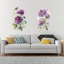 1set (2pcs) Elegant Green Plants & Big Lily Flower Wall Stickers - Multicolor - View 5