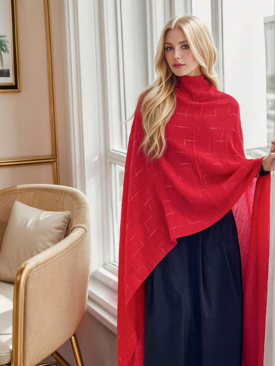 1條女式紅色節慶風格圍巾,春秋保暖披肩,雙用途 - 紅色 - 查看 1