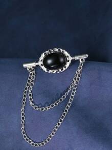 1pc Unisex Couple Fringe & Chain & Oval Classic All-Match Brooch - Silver - View 10