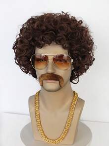 1個假髮帽+1條項鍊+1付太陽眼鏡+1個假鬍子+仿真頭髮短暗啡色鬈髮cosplay男士假髮,適用於化妝舞會萬聖節服裝派對道具,無膠熱阻纖維頭髮高密度自然造型10英寸假髮通用男女款afro髮型短卷髮70年代80年代迪斯可搖滾鬃毛假髮,適用於男女嬉皮萬聖節服裝假髮 - Dark Brown - 查看 5