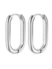 1對潮流極簡不鏽鋼u型耳環,金色/黑色/銀色,女性日常配戴,心形設計,是送給女友的情人節禮物 - 黑色 - 查看 6