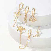 1套時尚18k鍍金黃銅珠寶可愛女孩禮物耳環,蝴蝶結金色環形耳環 - 蝴蝶型 - 查看 3