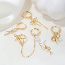 1套時尚18k鍍金黃銅珠寶可愛女孩禮物耳環,蝴蝶結金色環形耳環 - 蝴蝶型 - 查看 2