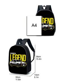 1pc Cute Printed Polyester Zipper Closure Simple Backpack For Boys And Girls, Suitable For Traveling And Playing - Black - View 2