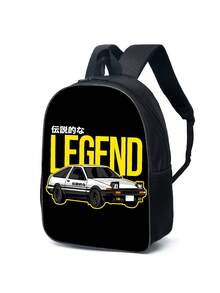 1pc Cute Printed Polyester Zipper Closure Simple Backpack For Boys And Girls, Suitable For Traveling And Playing - Black - View 1