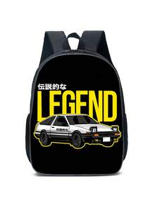 1pc Cute Printed Polyester Zipper Closure Simple Backpack For Boys And Girls, Suitable For Traveling And Playing - Black - View 4