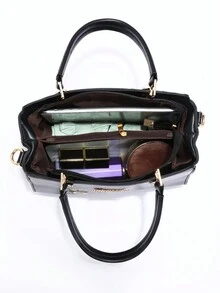 New Arrival Elegant Fashionable Patchwork Handbag, Tote Bag, Multi-Functional High Capacity Shoulder Bag, Stylish Design, New Fashion Women Small Square Handbag, Shoulder Bag, Versatile Casual, Large Capacity, Can Be Carried By Hand, Shoulder Or Crossbody, Suitable For Travel, Shopping, New Stylish Women Tote Handbag, Shoulder Bag, Crossbody Bag, Casual, Luxury, Large Capacity, Can Be Carried By Hand, Shoulder Or Crossbody, Casual Bag - Black - View 5