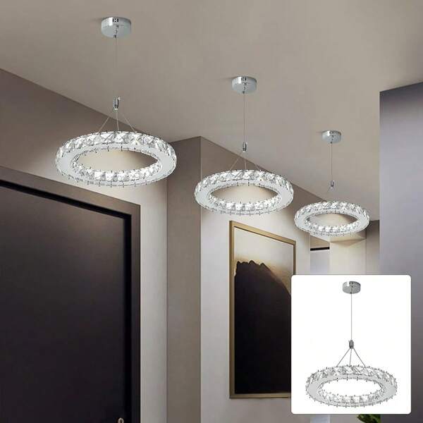 Led Crystal Chandelier, Modern Chandeliers Lighting And Hanging Ring