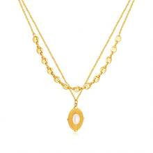 1條時尚貓眼石設計不銹鋼雙層頸鏈,外觀高端,適合女性日常佩戴 - 金色 - 查看 1