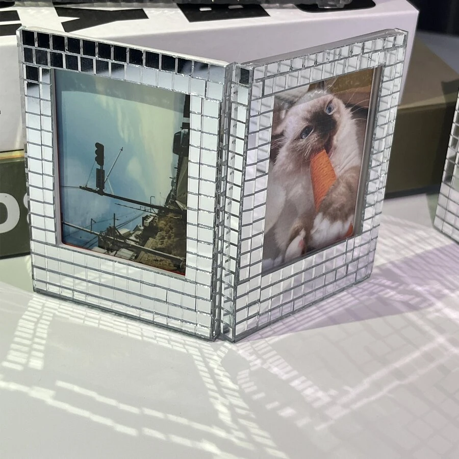 磁性相框（1 个 3 英寸），迪斯科镜面玻璃手工贴制，DIY 磁性百变组合创意装饰 - 銀色 - 查看 1