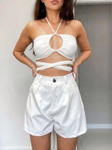 Short Alfaiataria Feminino Bermuda Cintura Alta Básico Forrado Bolsos Frontais Chic Casual Fashionista Pinterest Elegante It Girl Minimalista Gringa Verão Primavera Outono Claro Elegante
