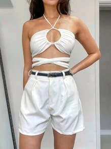 Short Alfaiataria Feminino Bermuda Cintura Alta Básico Forrado Bolsos Frontais Chic Casual Fashionista Pinterest Elegante It Girl Minimalista Gringa Verão Primavera Outono Claro Elegante