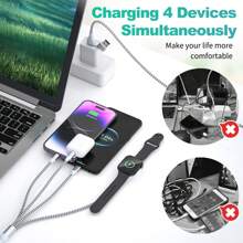Cable de carga USB Tipo C compatible con Apple Watch S1-S10 6 en 1, cable de carga Tipo C a Lightning compatible con iPhone, Android, cámara, MP3, adaptador universal