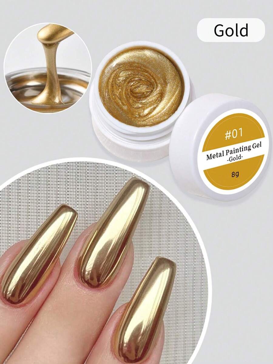 LYTTOA 8g/Pcs High Gloss Liquid Mirror Metal Gel, Gold/Silver/Rose Gold Trim Color Paint, 3d Super Flash Gel, Nail Art Salon Special Fishing Gel Nails