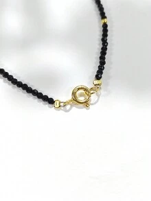 2mm Black Crystal & Gold Plated 925 Sterling Silver Beaded Bracelet With 7-8mm Faux Pearls - Gold - View 3