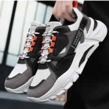 跨境男鞋春秋新款厚底厚底運動鞋,透氣時尚運動休閒鞋,採用網眼材質適用於跑步 - 灰色 - 查看 4