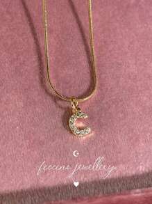 Ficcino Mini English Letter Gold Plated & Cubic Zirconia Inlay First Letter Pendant Necklace Women's Daily Wear Snake Chain Collarbone Chain Holiday Anniversary Gift With Box - Letter Necklace - View 10