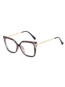 1 pieza Gafas ópticas cuadradas con bloqueo de color de material TR90 para mujer - transparente - Ver 13