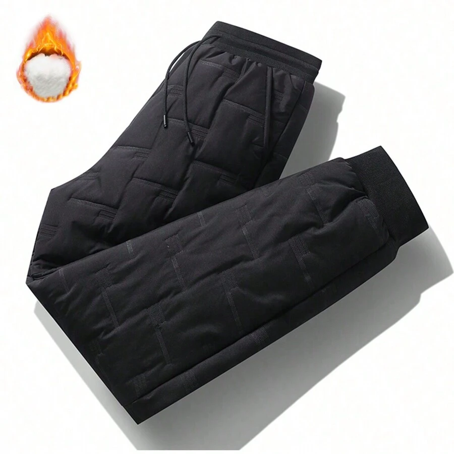 Men's Thermal Lined Sweatpants, Winter Warm Jogger Pants With Drawstring And Elastic Cuffs - Black - View 1