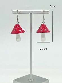 1對時尚可愛的蘑菇造型耳環 - 彩色 - 查看 5