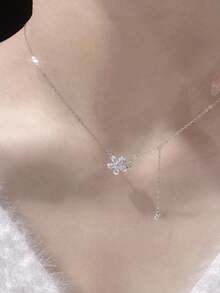 1pc Copper Alloy Tassel Snowflake Statement Necklace As Student Birthday Gift - Silver - View 2