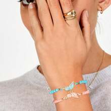 2入組蝴蝶形bff手鍊 可調整鏈,手工練習友誼手鍊飾品送給青少年女孩的禮物 - 彩色 - 查看 3