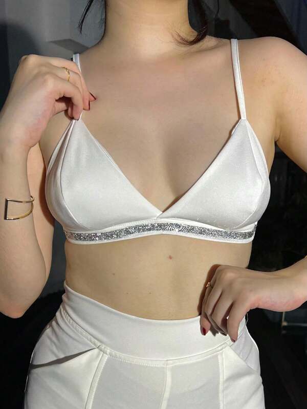 Top Feminino Brilho de Alfaiataria com Strass