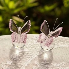 1入組水晶蝴蝶和水晶球底座雕像系列,切割玻璃裝飾動物雕像 - 藍色 - 查看 7