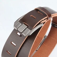 男士皮帶,休閒復古風格,針扣設計,頭層牛皮製造,非常適合搭配牛仔褲 - 彩色 - 查看 5